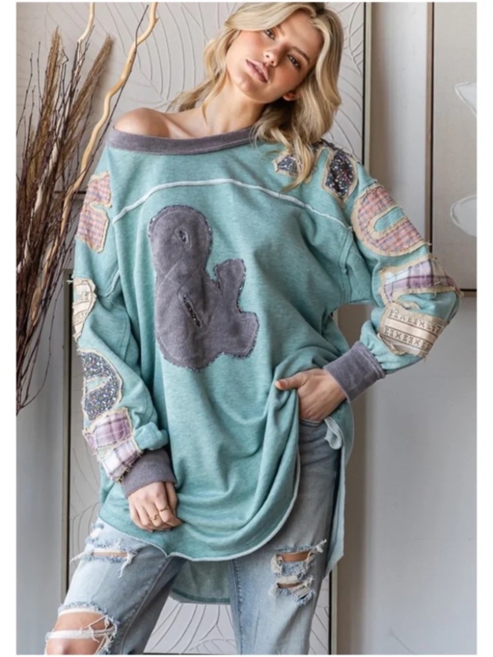 Oli & Hali Rock & Roll Patchwork Print Sweater Top